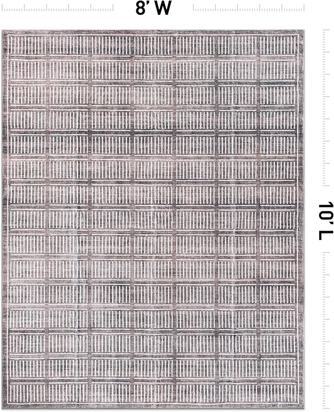 Rugshop Bohemian Stripe Lines Washable Non Slip Area Rug 8' x 10' Brown