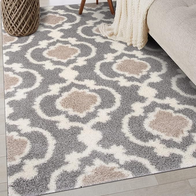 Rugshop Cozy Moroccan Trellis Gray/Cream 5'3" x 7'3" Indoor Shag Area Rug