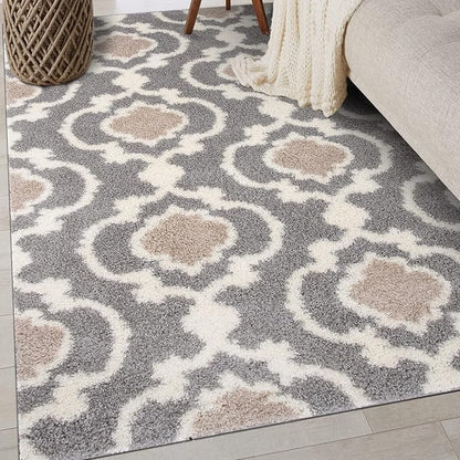 Rugshop Cozy Moroccan Trellis Gray/Cream 5'3" x 7'3" Indoor Shag Area Rug