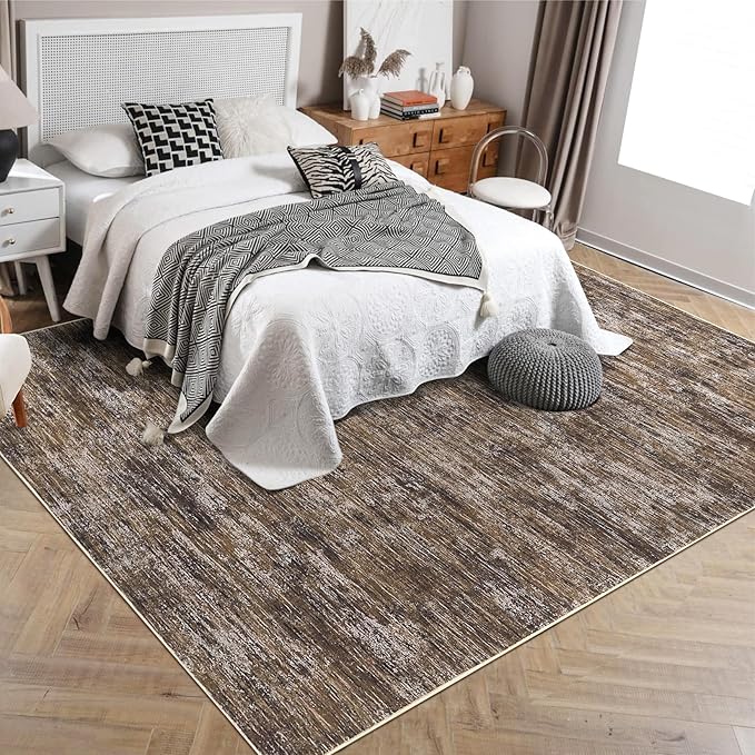 Garvee Large Area Rug 10x13 Living Room Rugs Machine Washable Area Rugs for Bedroom, Modern Solid Color Non Slip Stain Resistant Carpet, Non Shedding Low Pile Soft Mats for Office, Brown