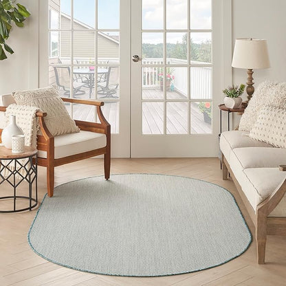 Nourison Home Courtyard Ivory Aqua 5' x 8' Oval Area Rug - Easy Clean, Non Shedding, Bed Room, Living Room, Dining Room, Kitchen (5' x 8' Oval)