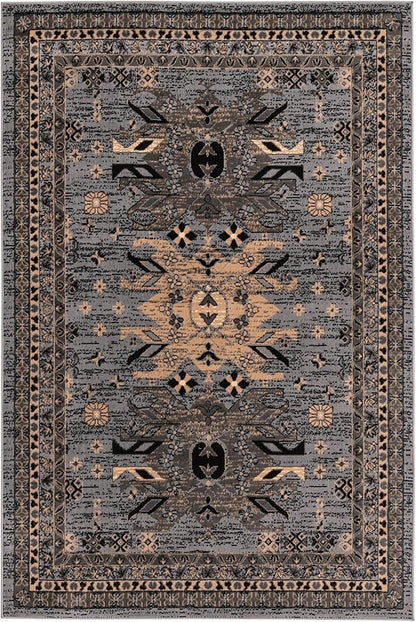 Unique Loom Taftan Collection Border Geometric Tribal Inspired Design Area Rug (6' 0 x 9' 0 Rectangular, Gray/ Black)