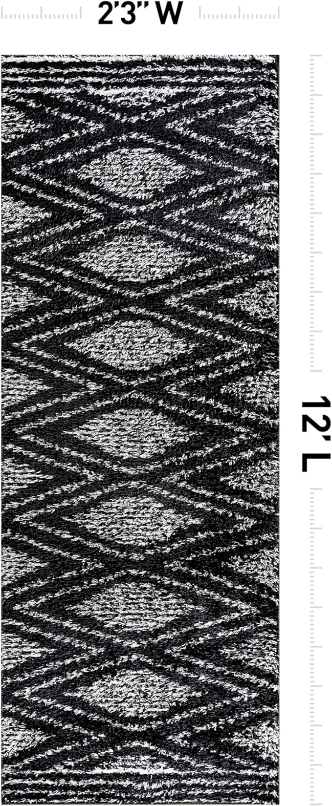 Rugshop Geometric Shag Runner Rug Anthracite Dark Gray and White 2' 3" x 12' Great for Long Hallways, Open Entryways, or Galley Kitchens
