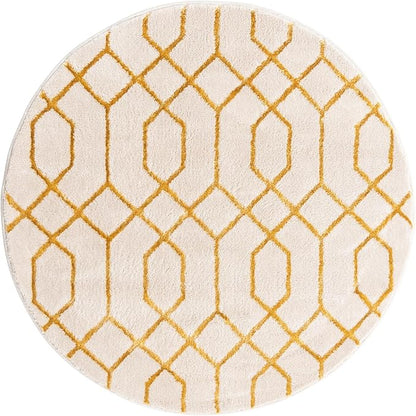 Unique Loom Glam Collection Area Rug - Trellis (3' 3" Round, White Gold/ Gold)