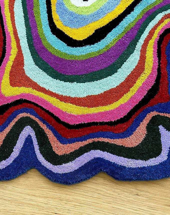 Irregular Shaped Handmade Wool Rug | Modern Colourful Stripe Premium Area Rug Perfect for Home Decor (Multi B, 8x8 ft)