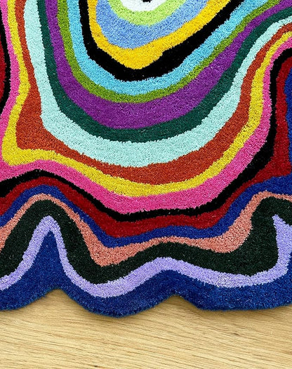 Irregular Shaped Handmade Wool Rug | Modern Colourful Stripe Premium Area Rug Perfect for Home Decor (Multi B, 6x6 ft)