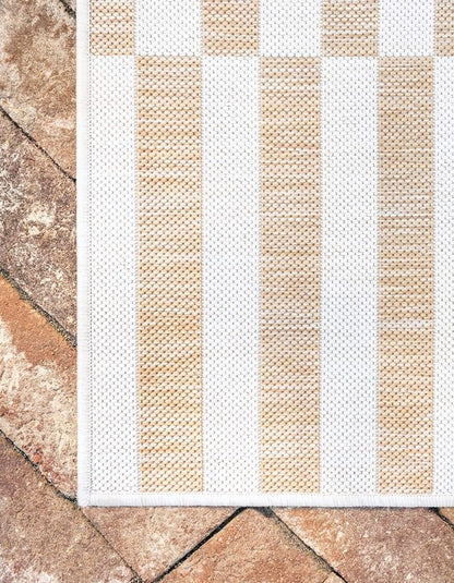 Unique Loom Outdoor Striped Collection Area Rug - Striped (2' x 6' 1" Runner, Taupe/Ivory)