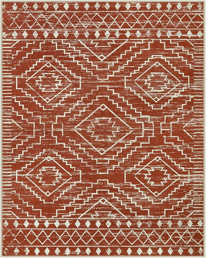 Wonnitar Moroccan 8x10 Area Rugs for Living Room, Washable Large Brown Rug for Bedroom, Non-Slip Soft Thin Stain Resistant Boho Tribal Floor Carpet for Dining Guest Room Office (Brown,8'x10')