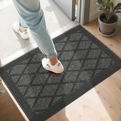 COSY HOMEER Non-Slip Door Mat 24"x36", Entryway Rugs Low Profile Absorbent Dirt Trapper Doormat for Front Entrance, Washable Polypropylene Entry Mat (Dark Grey)