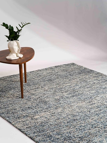 Hand Tufted Wool ECO-Friendly Area Rugs - 8'x10', Rectangle Shape, Dark & Blue, Solid Plain Design, High Pile Thick Handmade Area Rugs for Living Room, Bed Room (KWC111)