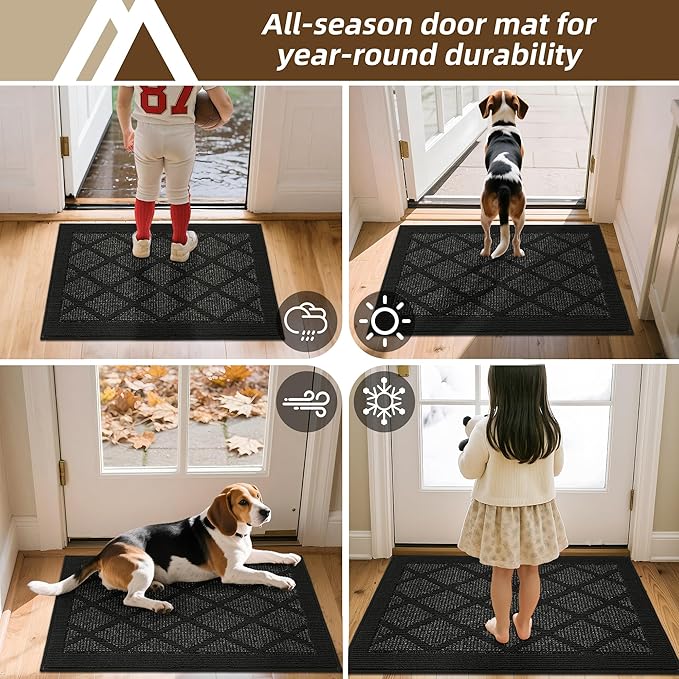 COSY HOMEER Non-Slip Door Mat 24"x36", Entryway Rugs Low Profile Absorbent Dirt Trapper Doormat for Front Entrance, Washable Polypropylene Entry Mat (Black)