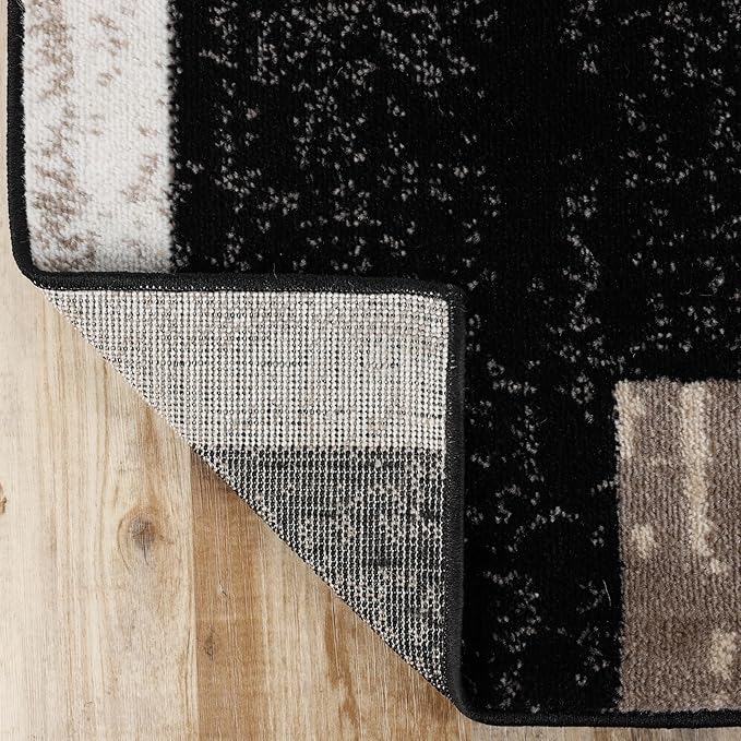 Superior Indoor Area Rug, Jute Backing, Plush Modern Rugs for Entryway, Kitchen Floors, Office Floor Cover, Color Block Rugs, Rockwood Collection, 8' x 10', Ivory/Beige