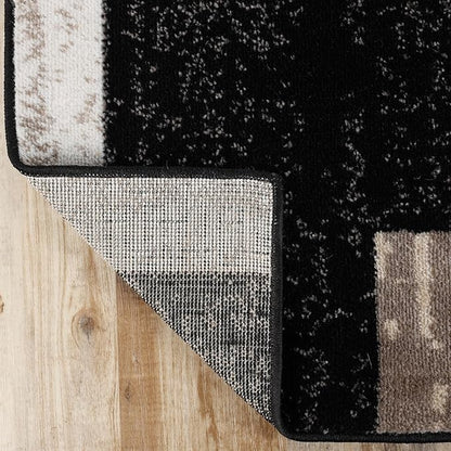 Superior Indoor Area Rug, Jute Backed, Modern Geometric Patchwork Floor Decor for Bedroom, Office, Living Room, Entryway, Kitchen, Hardwood Floors, Rockwood Collection, 4' x 6', Ivory-Beige