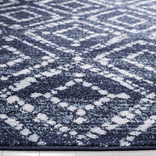 SAFAVIEH Adirondack Collection Area Rug - 4' Square, Navy & Ivory, Modern Diamond Distressed Design, Non-Shedding & Easy Care, Ideal for High Traffic Areas in Living Room, Bedroom (ADR131N)