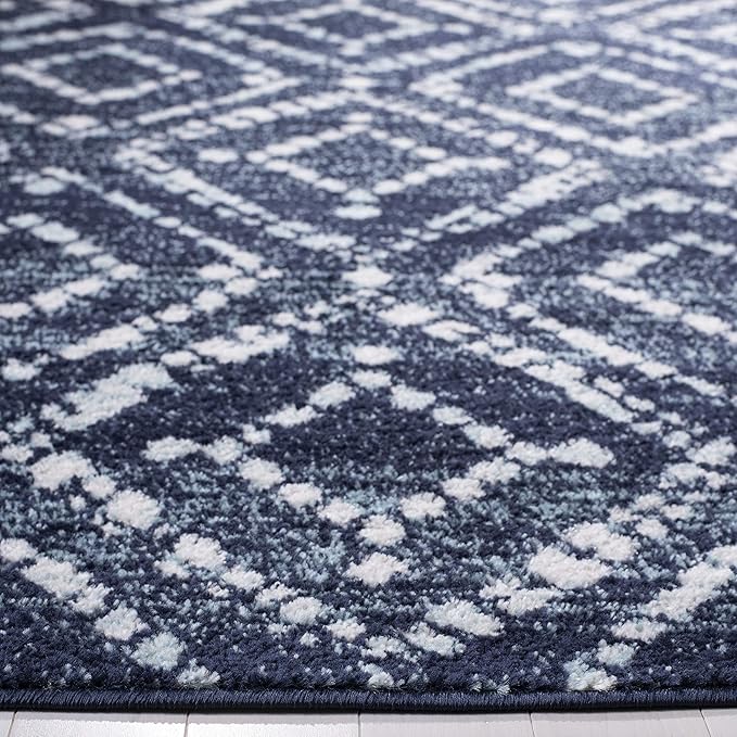SAFAVIEH Adirondack Collection Area Rug - 5'1" x 7'6", Navy & Ivory, Modern Diamond Distressed Design, Non-Shedding & Easy Care, Ideal for High Traffic Areas in Living Room, Bedroom (ADR131N)