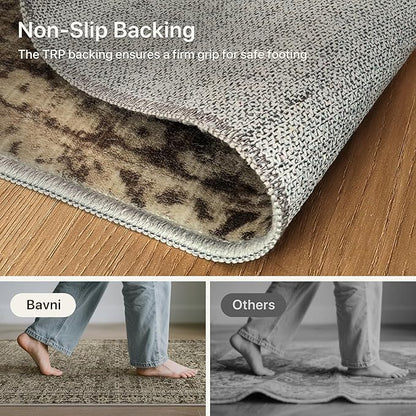 6x9 Area Rug Machine Washable Boho Rug for Living Room,Ultra-Thin Low Pile Carpet,Lightweight Indoor Printed Rug,Non Slip Floral Area Rug for Bedroom, Dining Room, Home Office,Vintage Sage Green