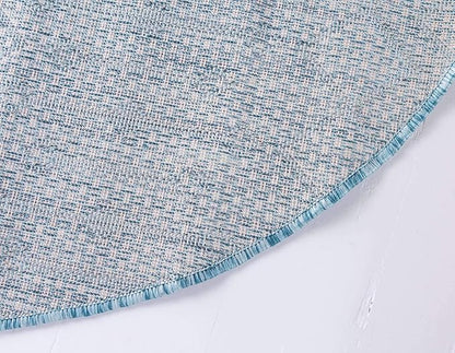 Unique Loom Outdoor Trellis Collection Area Rug - Tribal Trellis (3' 3" Round, Aqua/ Ivory)