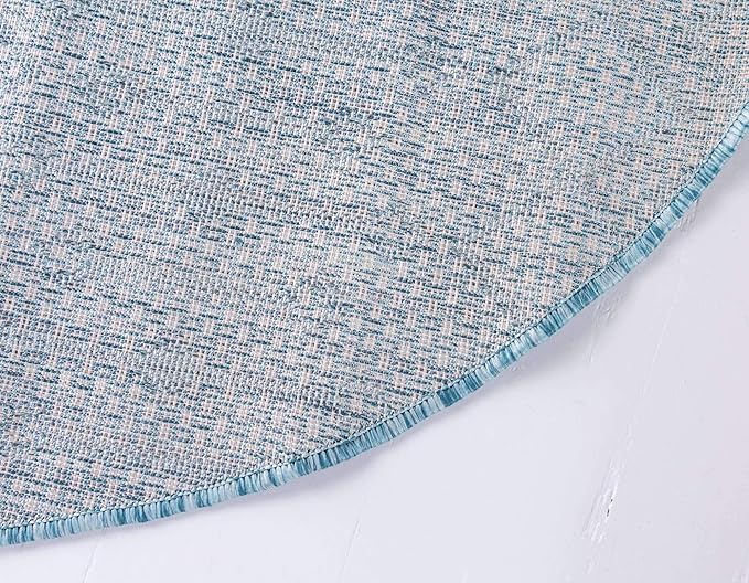 Unique Loom Outdoor Trellis Collection Area Rug - Tribal Trellis (7' 10" Round, Aqua/ Ivory)