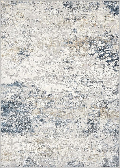 Area Rug Living Room Rugs - 10x14 Abstract Large Soft Indoor Washable Rug Neutral Modern Low Pile Carpet for Bedroom Dining Room Farmhouse Home Office - Beige Blue
