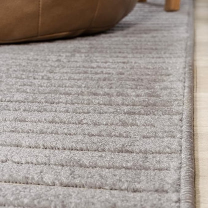 JONATHAN Y Hallie High-Low Curve Gray/Ivory 9x9 Square Indoor/Outdoor Area Rug, Minimalist, Pet Friendly, Non-Shedding, Stain Resistant, Hose-Washable for Backyard, Patio, Porch (SCN100A-9SQ)