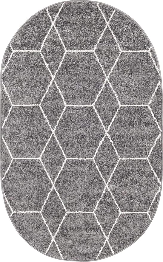 Unique Loom Trellis Frieze Collection Area Rug - Geometric (3' x 5' Oval, Dark Gray/ Ivory)