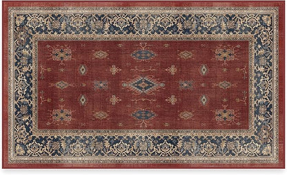 RUGGABLE Washable Vintage Area Rug – Verena Amber Red 3x5, Stain-Resistant, Non-Slip – Small Machine Washable Rugs for Living Room, Bedroom, Hallway, Entryway & Office–with Standard Pad
