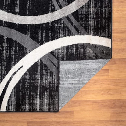 Rugshop Modern Wavy Circles Design Accent Rug, Carpet with Jute Backing for Entryway, Kitchen, or Pet Area, Black, 2' x 3'