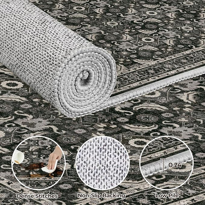 WITSHOCK Black Boho Washable 2x10 Kitchen Runner Rug,Vintage Neutral Hallway Rugs for Entryway,Soft Distressed Floor Mat for Bedroom,Entrance,Indoor Back Door(Black,2x10)