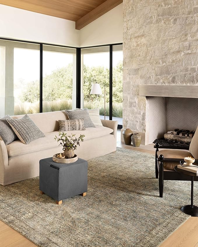Loloi Amber Lewis Morgan Collection MOG-04 Sea/Sage 3'-6" x 5'-6" Accent Rug, Neutral Area Rug for Room Décor, Vintage Rug Inspired, Soft Area Rug for Living Room, Bedroom, Dining Area