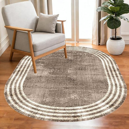 Country Earth Tone Brown Minimalist Distressed Home Office Rugs 12x15 for Living Room Bedroom Diningrooom Machine Washable Soft Thick Area Rug Nursery Dorm Kitchen Oval Geometric Bordered Large Carpet