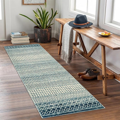 Moroccan Kitchen Runner Rug, 2x6 Non Slip Vintage Blue Rug for Kitchen Floor, Soft Low-Pile Washable Laundry Room Rug Indoor Floor Throw Carpet for Doorway Hallway Bedside Bathroom
