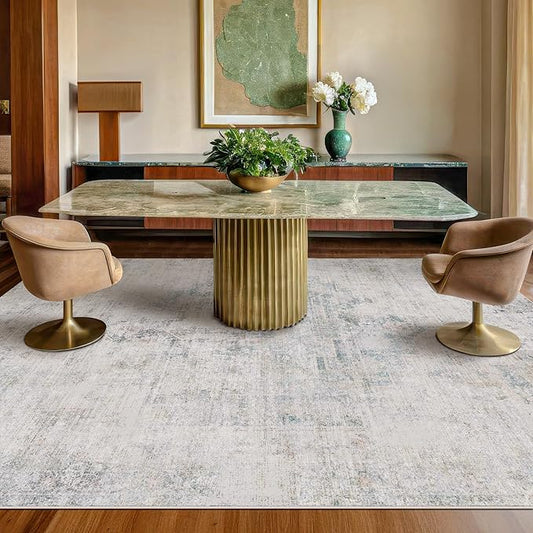 Blue Abstract Rug for Living Room - 5x8 Modern Area Rug for Home Office, Foyer, Bedroom, Low Pile & Lightweight