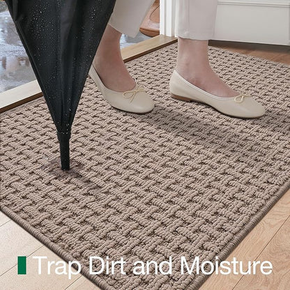 LUMI Washable Door Mat Indoor Entrance 36x60, Dirt Trapper Front Door Mats with Absorbent Interior and Non-Slip Rubber Backing, Entryway Doormat, Beige
