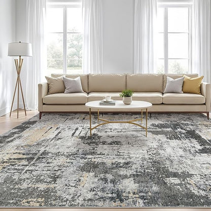 8x10 Area Rugs Living Room: Washable Large Abstract Modern Soft Rug Stain Resistant Indoor Floor Non Slip Accent Carpet for Bedroom Nursery Playroom Dining Room Office Dorm Home House- Black Gold