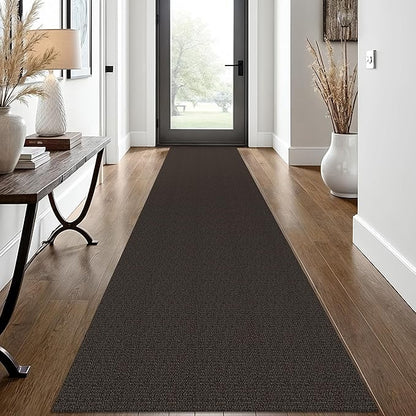 EARTHALL Washable Runner Rug 2x12 Ft Non Slip Runners for Hallways Long Cotton Rubber Backed Kitchen Runner Braided Indoor Floor Carpet Runners for Entryway, Hall, Kitchen, Taupe/Coffee