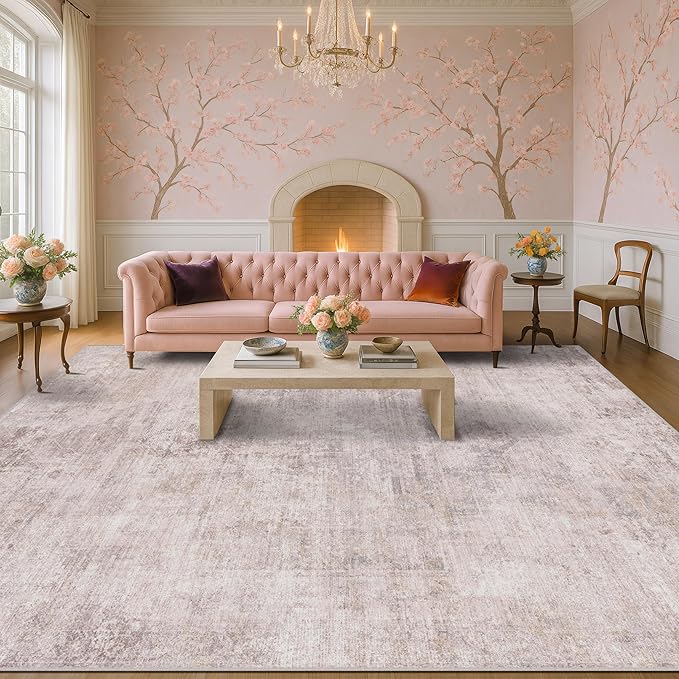 Modern Pink Abstract Area Rugs 9x12 for Living Room, Large Rug for Dining Room Under Table - Farmhouse Bedroom Rug Under Bed, Ultra Soft Washable Non Slip with Rubber Backing & Stain Resistant