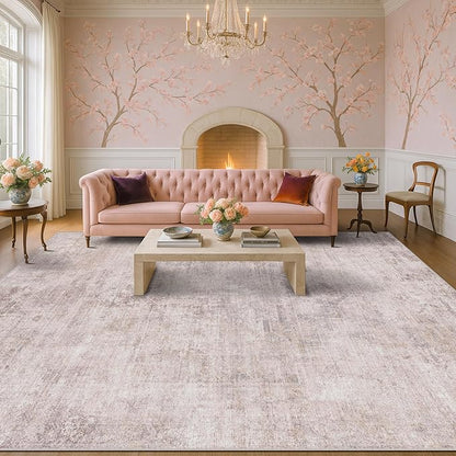 Modern Pink Abstract Area Rugs 9x12 for Living Room, Large Rug for Dining Room Under Table - Farmhouse Bedroom Rug Under Bed, Ultra Soft Washable Non Slip with Rubber Backing & Stain Resistant