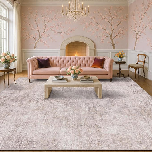 Modern Pink Abstract Area Rugs 9x12 for Living Room, Large Rug for Dining Room Under Table - Farmhouse Bedroom Rug Under Bed, Ultra Soft Washable Non Slip with Rubber Backing & Stain Resistant