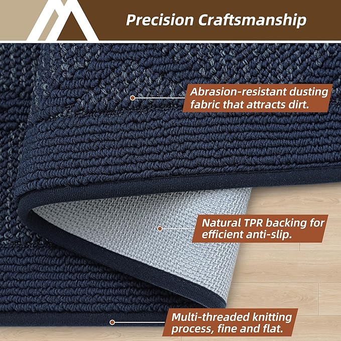 COSY HOMEER Non-Slip Door Mat 32"x48", Entryway Rugs Low Profile Absorbent Dirt Trapper Doormat for Front Entrance, Washable Polypropylene Entry Mat (Blue)