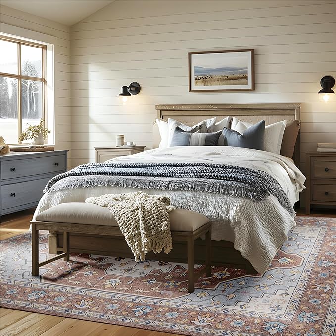 Bedsure 8x10 Area Rugs for Living Room, Machine Washable Rugs, Non-Slip Backing, Non-Shedding, Vintage Low Pile Easy Care Throw Carpet for Bedroom Dining Room, Taupe
