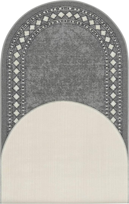 Antep Rugs Alfombras Modern Bordered 2x5 Non-Skid (Non-Slip) Low Profile Pile Rubber Backing Kitchen Area Rugs (Gray, 2' x 5' Oval)