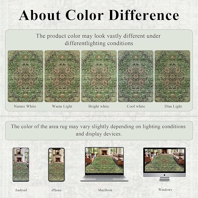 8x10 Area Rugs for Living Room Ultra-Soft Washable Rug Vintage Distressed Boho Area Rug, Non-Slip Low Pile Stain Resistant Carpet for Bedroom Dining Room Kitchen Office