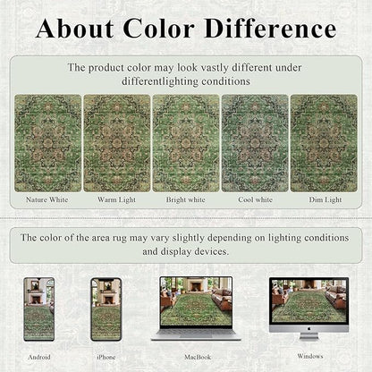 6x9 Area Rugs for Living Room Ultra-Soft Washable Rug Vintage Distressed Boho Area Rug, Non-Slip Retro Print Low Pile Stain Resistant Carpet for Bedroom Dining Room Kitchen Office