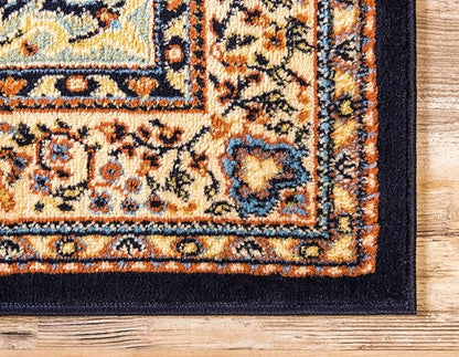 Unique Loom Reza Collection Traditional Persian Style Area Rug, 2 ft 7 in x 10 ft, Navy Blue/Ivory