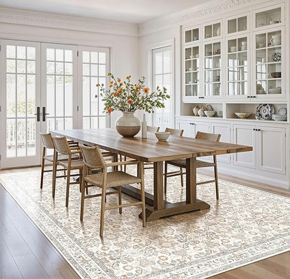 WITSHOCK Living Room Area Rugs 10x13: Soft Non-Slip Backing Washable Rugs Vintage Large Carpet for Bedroom Office Dining Room Kitchen Stain Resistant Home Decor Rug