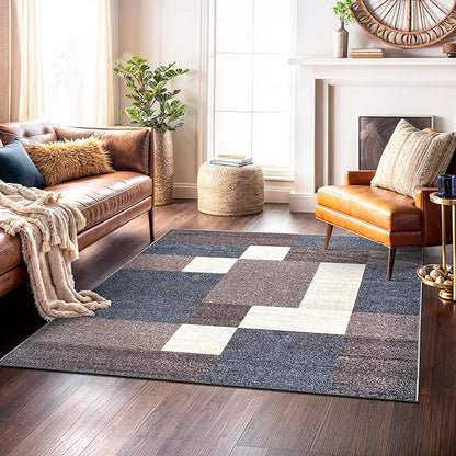 Rugshop Modern Boxes Design Non-Slip (Non-Skid) Carpet Square Area Rug for Living Room,Bedroom,Dining Room,Office 6'6" x 6'6" Blue Sq