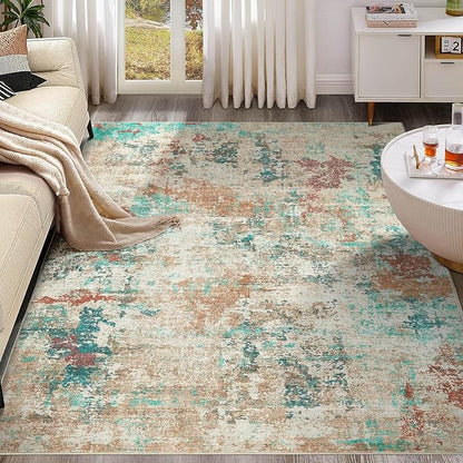 8x10 Christmas Area Rug Living Room Rugs - Washable Neutral Modern Abstract Soft Thin Large Rug Indoor Floor No Slip Rug Carpet for Bedroom Under Dining Table Home Office Decor -Colorful