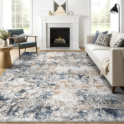 8x10 Washable Area Rug for Living Room, Multicolor Modern Vintage Abstract Rug Large Non-Slip Low Pile Soft Faux Wool Carpet, Kids and Pets Friendly for Bedroom Dining Room Farmhouse Home Decor Rug