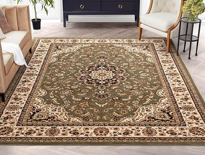 Well Woven Barclay Collection Medallion Kashan Green 6x9 Area Rug - for Living Room, Bedroom, and Dining Room