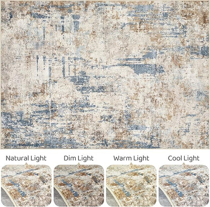 4x6 Rug Washable Area Rugs: Abstract Modern Soft Stain Resistant Indoor Floor Accent Non Slip Carpet for Living Room Entryway Kitchen Bedroom Nursery Office Bedside Home House Decor- Tan